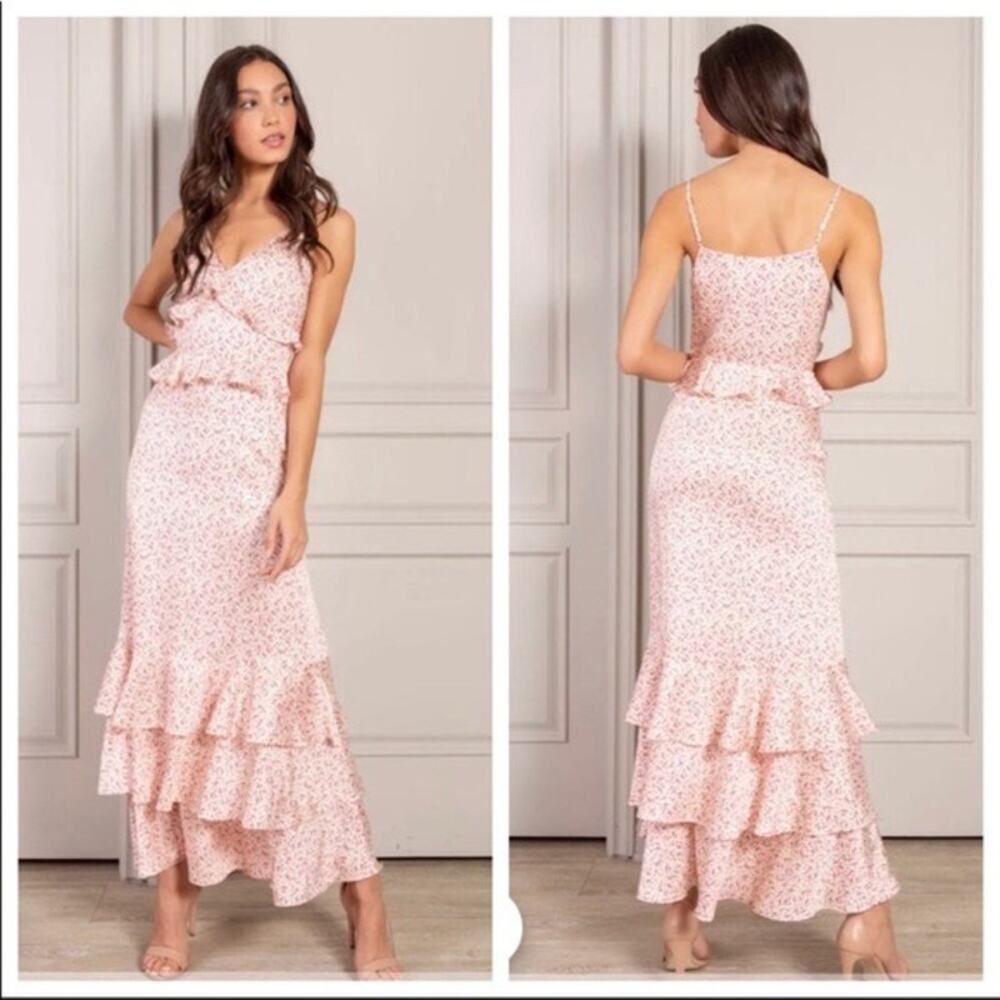Senlis Nora Ruffled Sleeveless Maxi Dress Floral Women's Small Pink/White